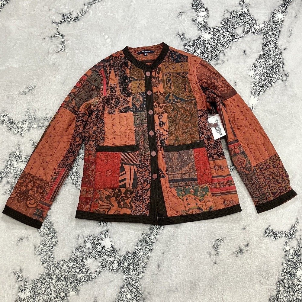 Chadwicks Reversible‎ Patchwork Jacket Women's M Boho Quilted Button Front NWT